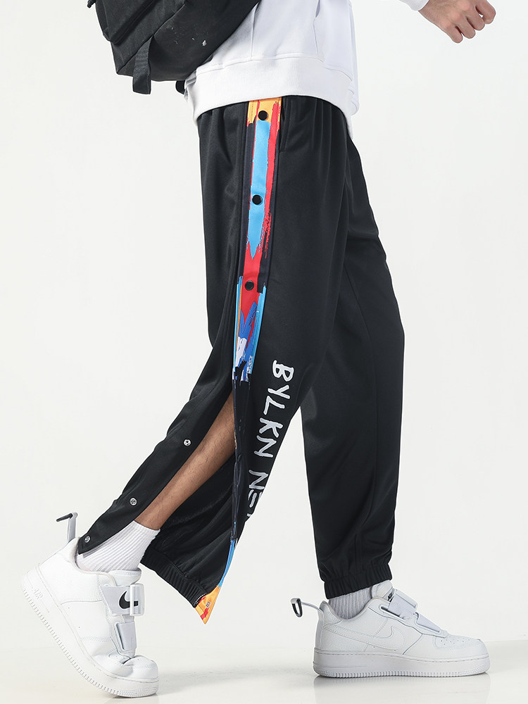 恩施耐克运动长裤男篮球训练全开排扣裤秋冬季美式篮网束脚出场侧