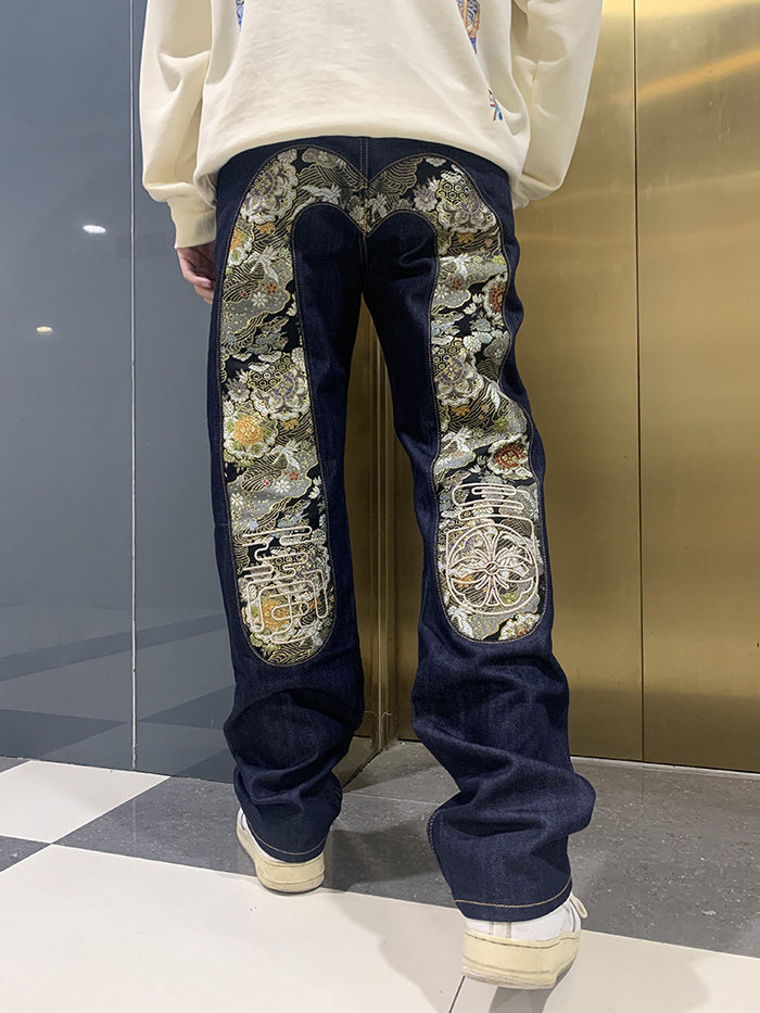 evisu福神裤子 2021秋冬新款锦缎刺绣大m2008 休闲直筒牛仔裤男装