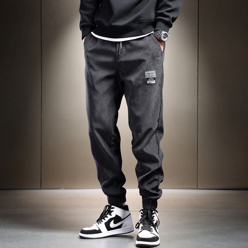 华夫格卫裤男简约百搭春夏款抽绳束脚裤秋季潮牌宽松休闲运动裤潮