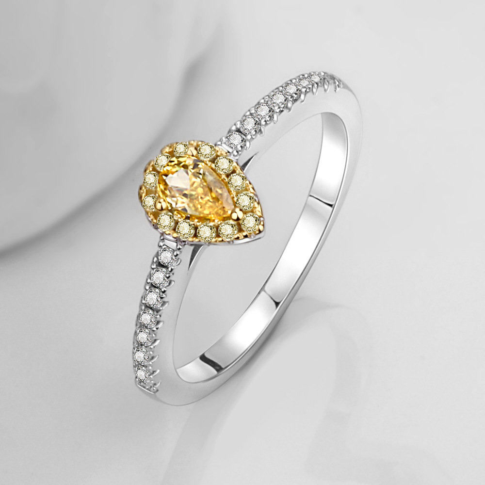 jz500梨形黄钻简单戒指异形仿真女款钻戒粉彩戒指