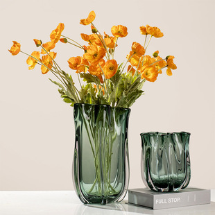 定制绿色琉璃花瓶摆件现代简约轻奢样板房客厅餐桌插干花玻璃软装