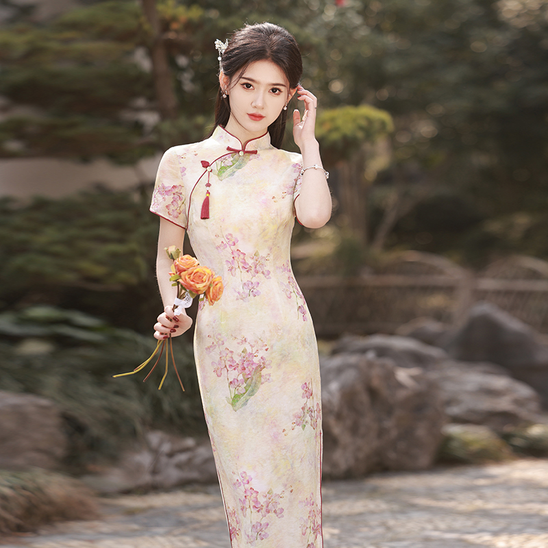 新中式复古国风素雅文艺旗袍2024年春夏新款日常可穿显瘦连衣裙女