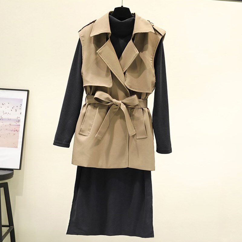 风衣马甲女春秋背心2021年新款气质中长款春季坎肩外套外穿两件套