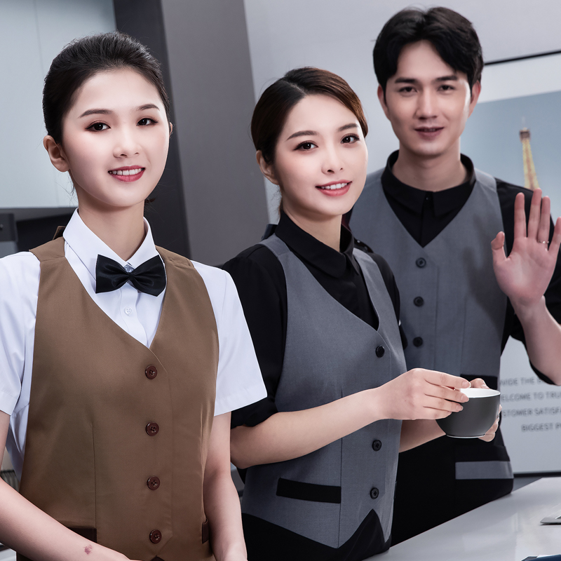 西餐厅马甲工作服秋冬装女高档餐饮酒店奶茶店咖啡厅服务员工装裙