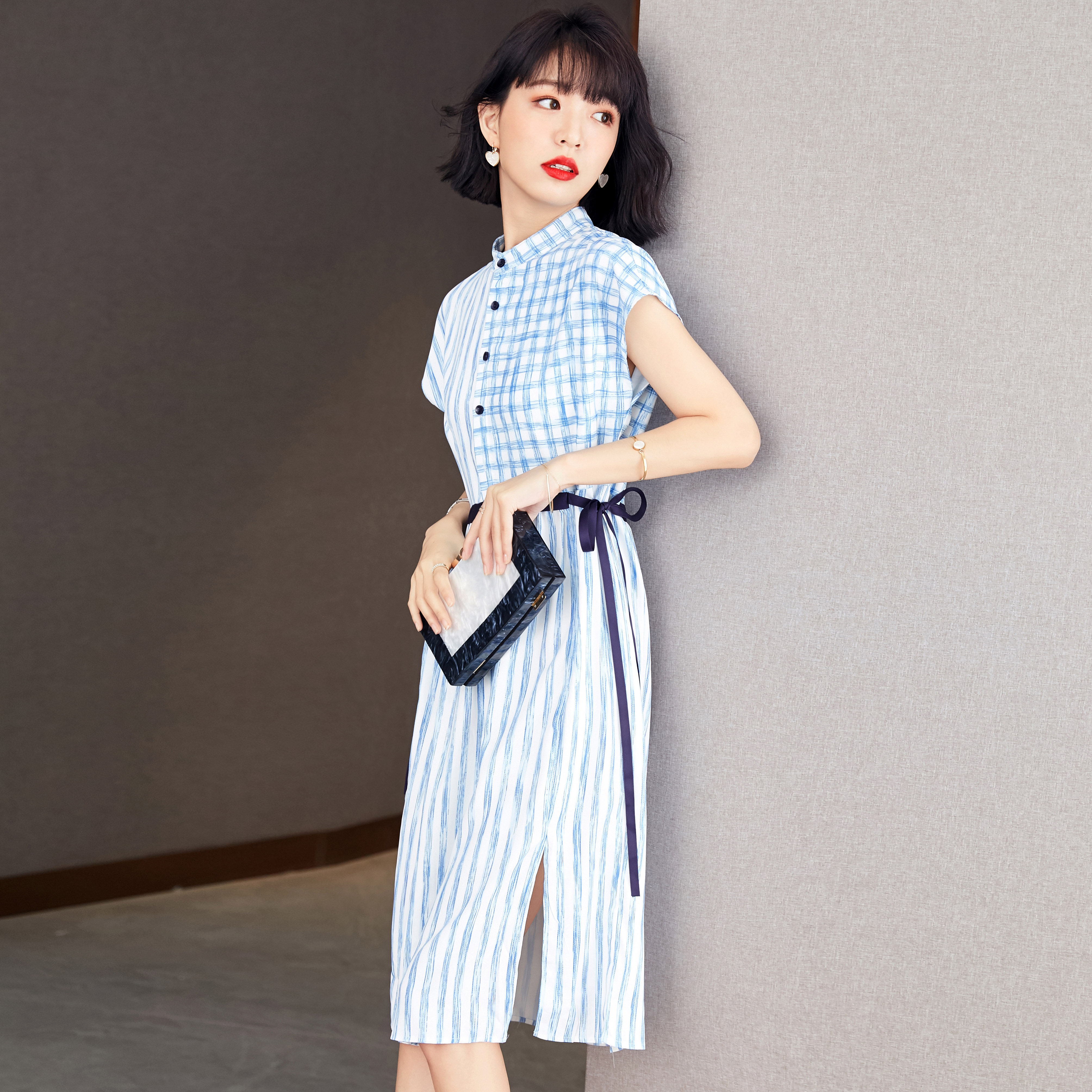 服饰淑女坊艾安琪依芭璐女装佳瑞名媛2022新款短袖雪纺高腰甜美