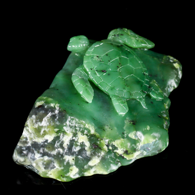 和田玉碧玉 太平洋绿龟摆件 270g