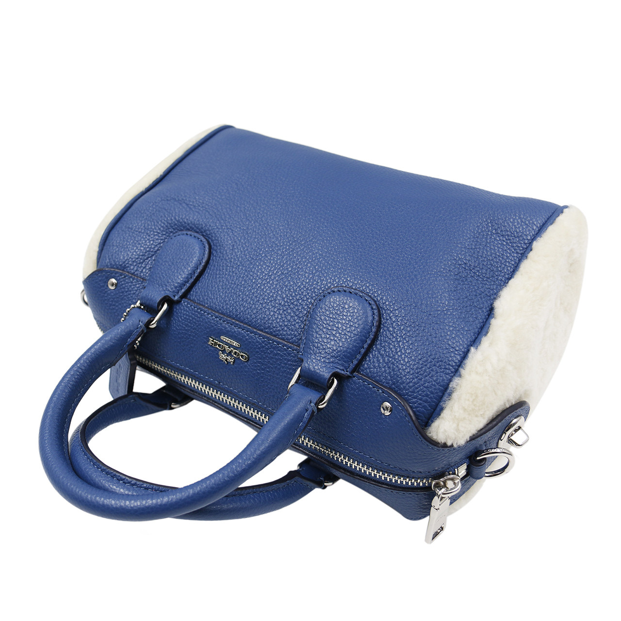 [9.8新]蔻驰coach女士手提包单肩包蓝色荔枝纹牛皮肩背包