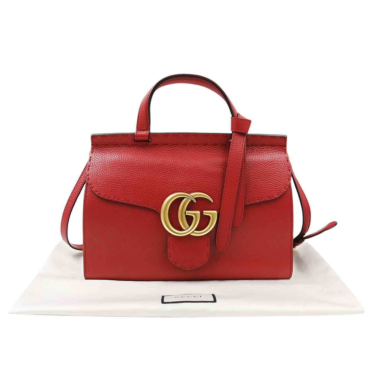 [9.5新]古驰gucci女士手提包单肩包红色荔枝纹牛皮双g扣肩背包