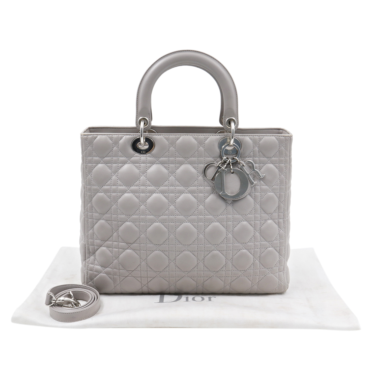 [9.0新]迪奥dior女士手提包单肩包ladydior灰色牛皮戴妃包
