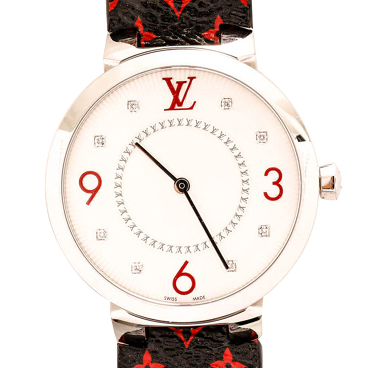 [9.5新]路易威登lv女士石英手表tambour系列老花皮带腕表