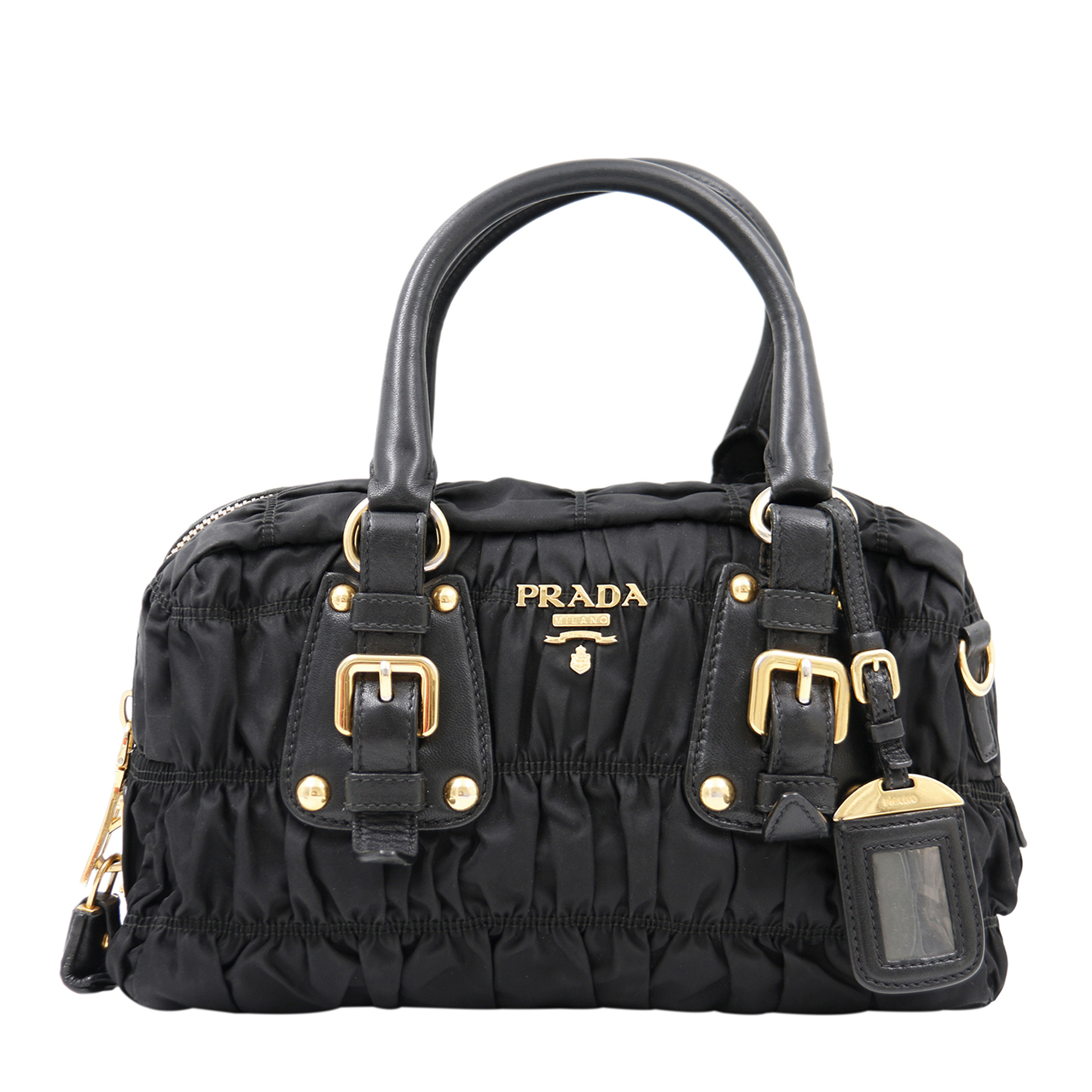 [8.5新]普拉达prada女士手提包黑色尼龙褶皱女包