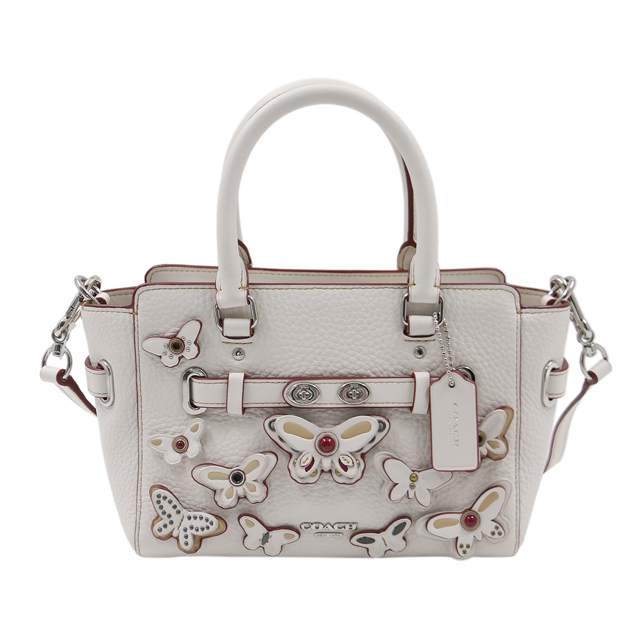 [9.9新]蔻驰coach女士手提包单肩包白色牛皮蝴蝶图案肩背包