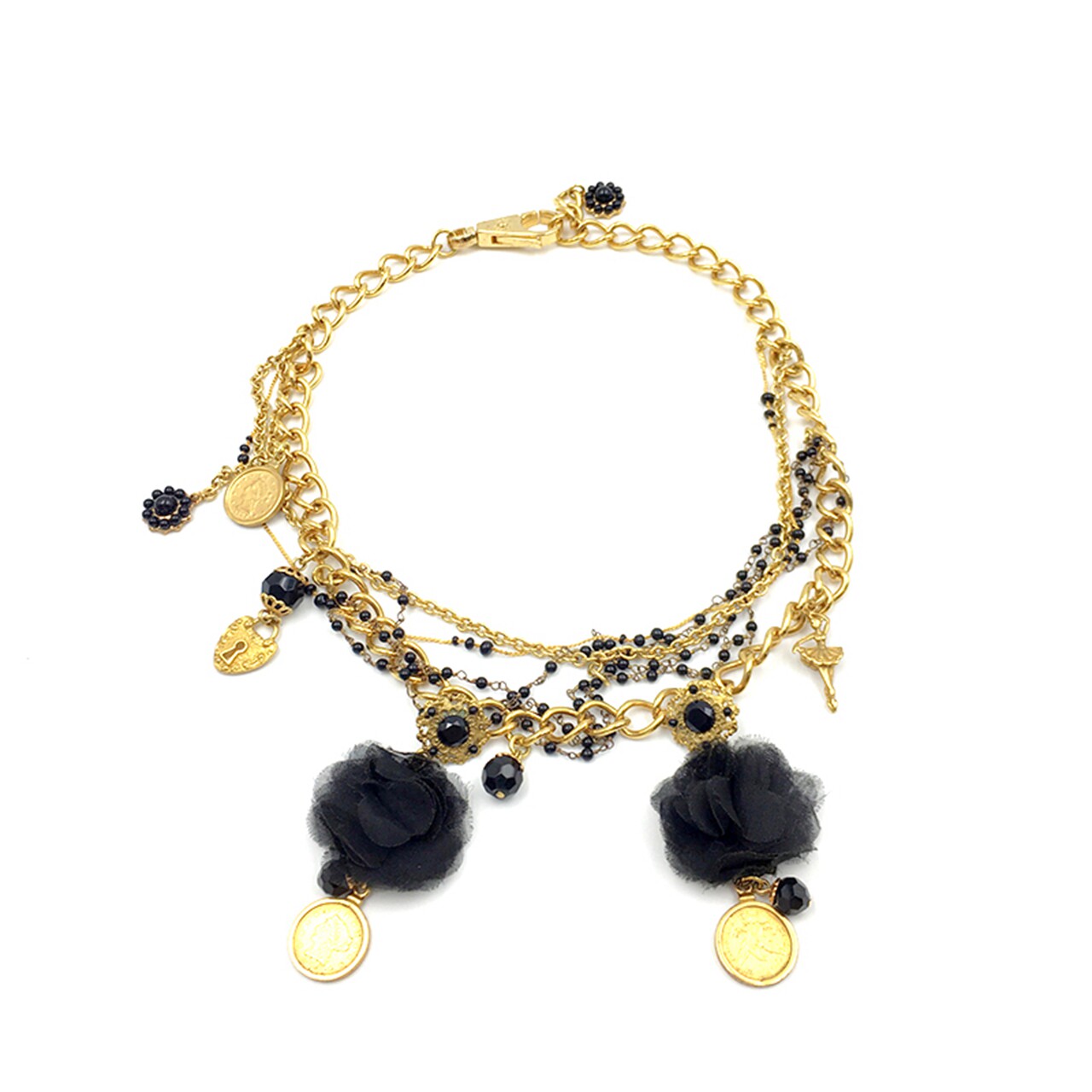 [9.9新]杜嘉班纳d&g女士金色链黑蕾丝花项链