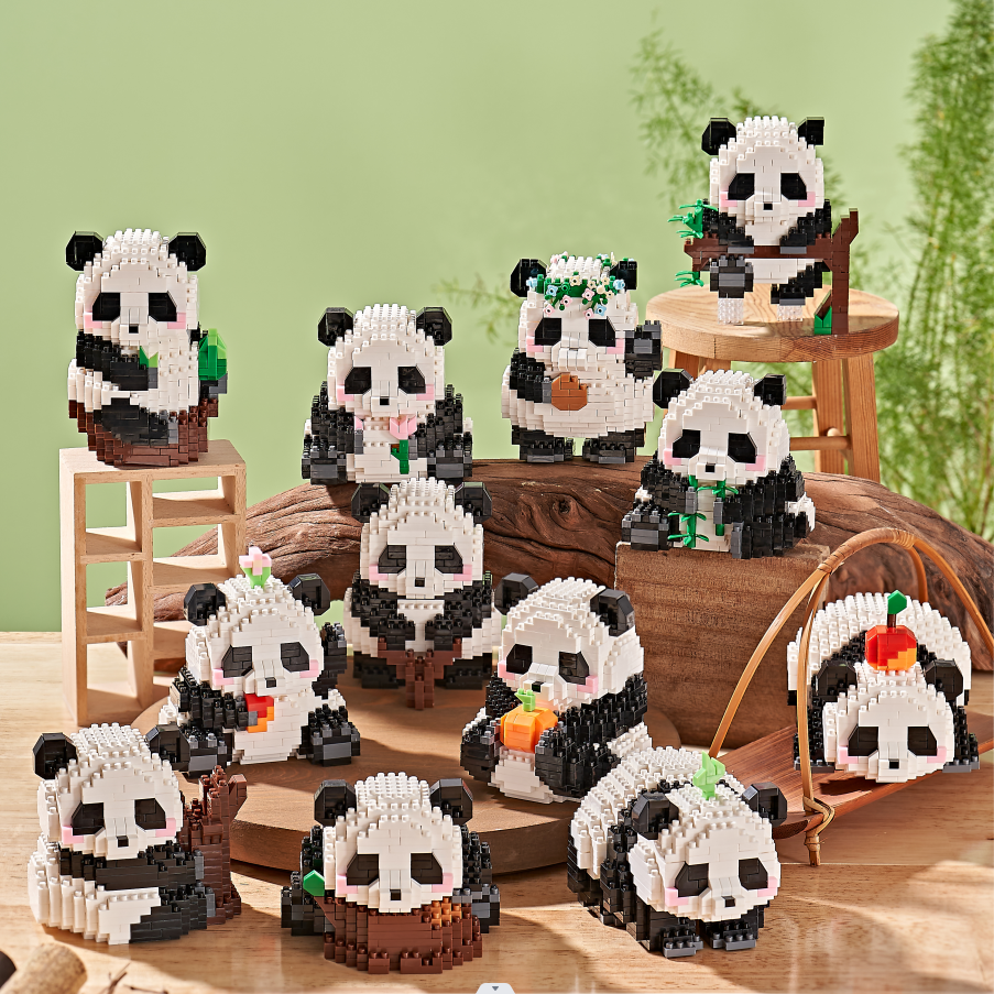 熊猫国宝花花果赖萌兰积木微小颗粒拼装益智桌面摆件儿童礼物玩具