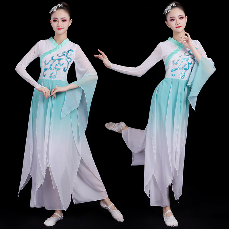 古典舞演出服女飘逸中国风仙女半壶纱舞蹈服装扇子舞秧歌舞蹈套装