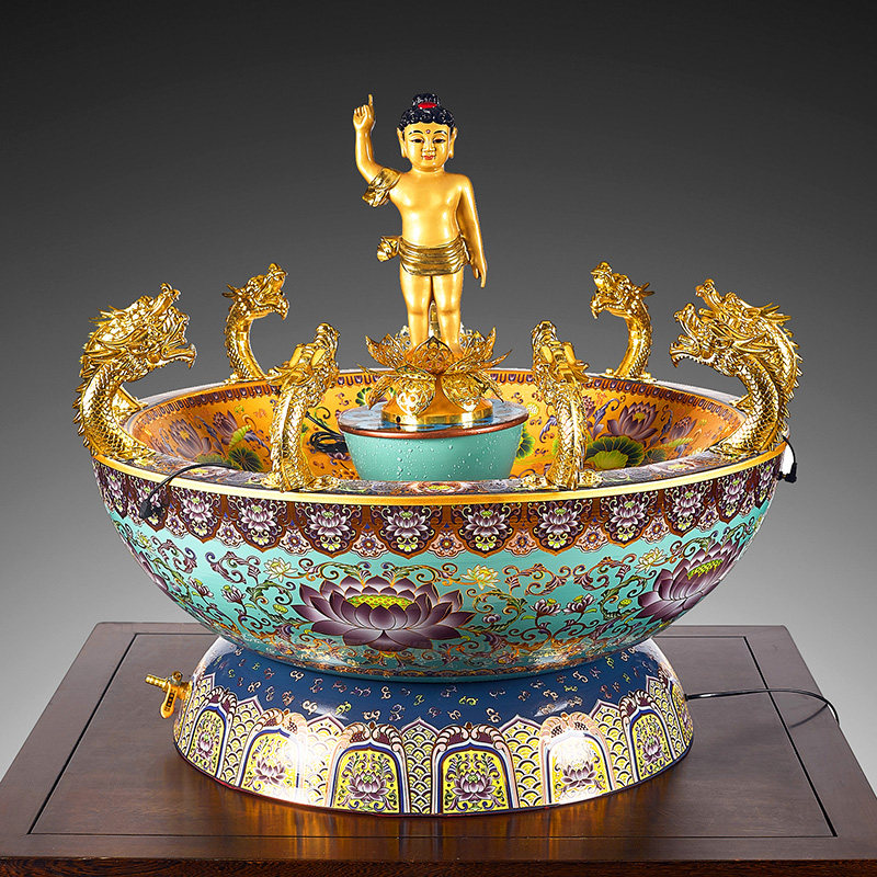圆通佛具浴佛用品浴佛盆喷水太子佛浴佛像黄铜浴佛盆九龙吐水