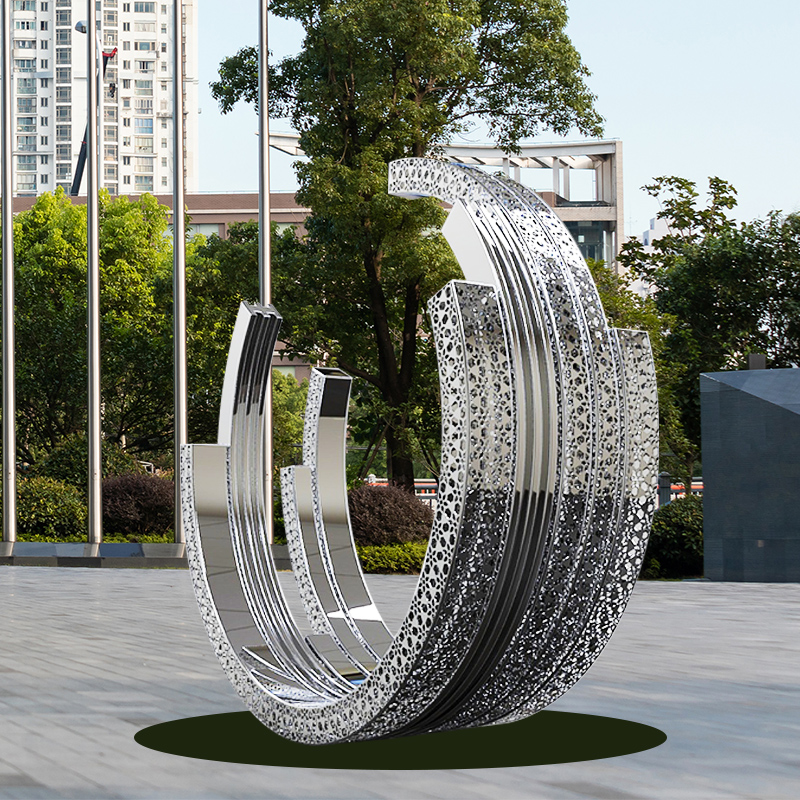 定制抽象不锈钢圆环大型雕塑城市公园金属创意塑像售楼部落地摆件