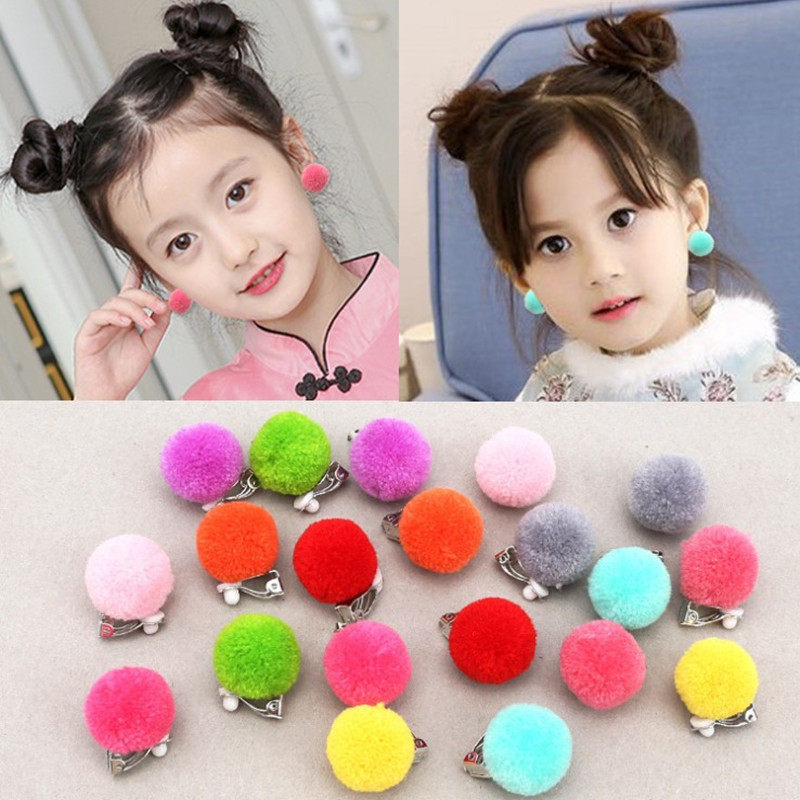 韩版新款毛绒毛球儿童耳夹耳环女童耳钉无耳洞女公主学生女孩耳饰