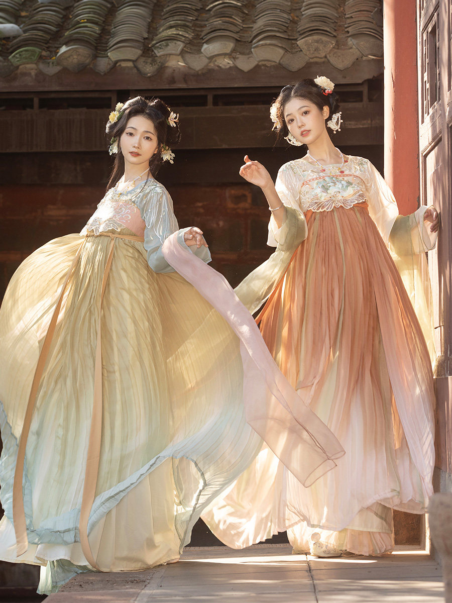 芥子记[浮光影]原创国风汉元素汉服女双色坦领姐妹款齐胸襦裙