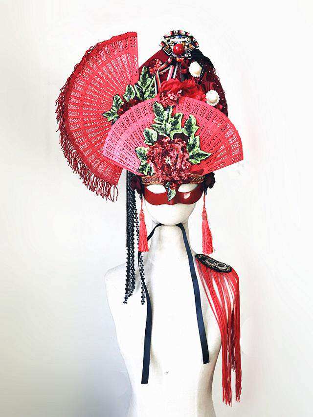 头饰夸张演出写真中国国风时装走秀扇形蒙面头饰