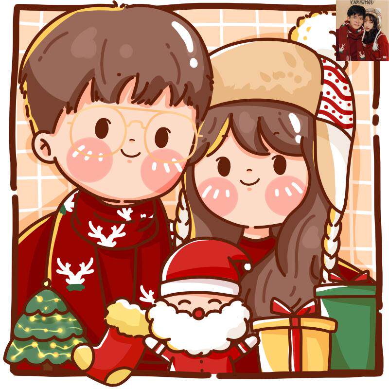 q版人物_手绘定制作装饰画头像二次元q版真人照片卡通动漫画情侣结婚