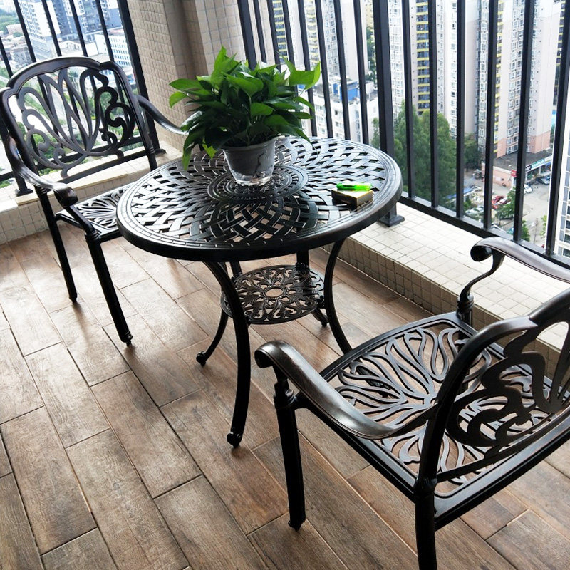 阳台小桌椅三件套户外庭院露天露台休闲铁艺小茶桌室外铸铝桌椅