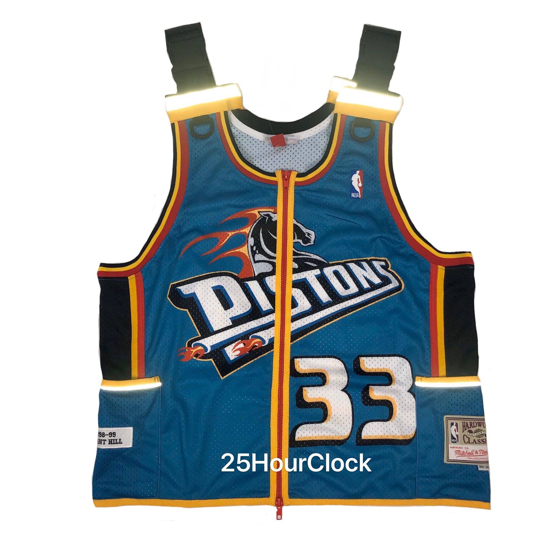 小众定制1of1remake活塞队33号格兰特希尔反光背带复古球衣马甲