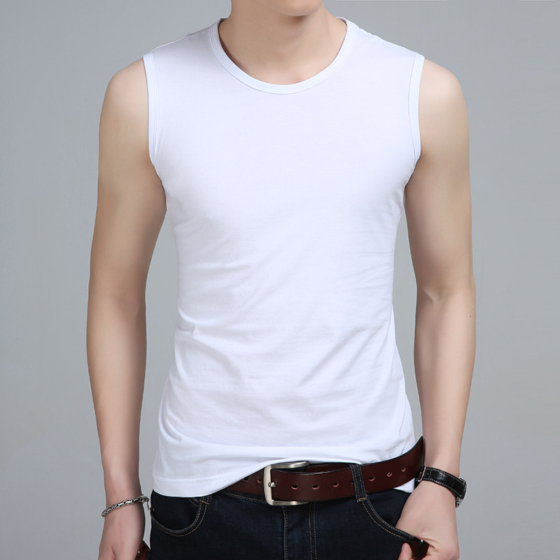 纯棉背心男士打底衫大码圆领无袖篮球t恤衫薄款运动速干健身坎肩t