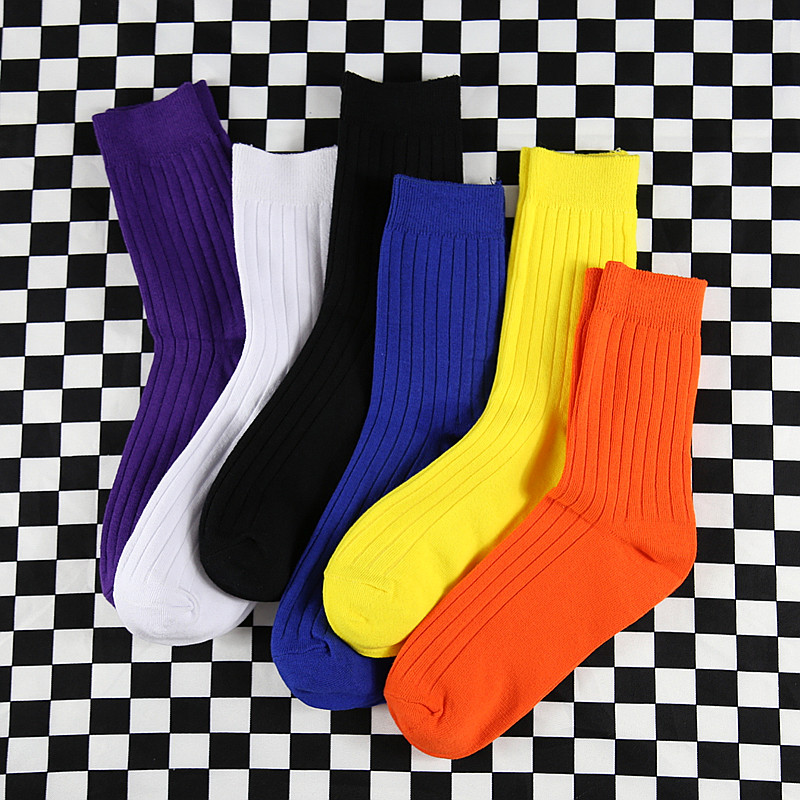 【3双】男女中筒袜纯色堆堆袜克莱因蓝橘色黄色潮学院风百搭袜子