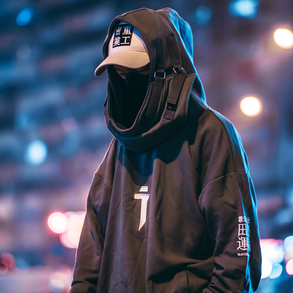 吉业重工武士暗黑机能风鱼嘴帽卫衣男嘻哈休闲赛博朋克连帽外套女