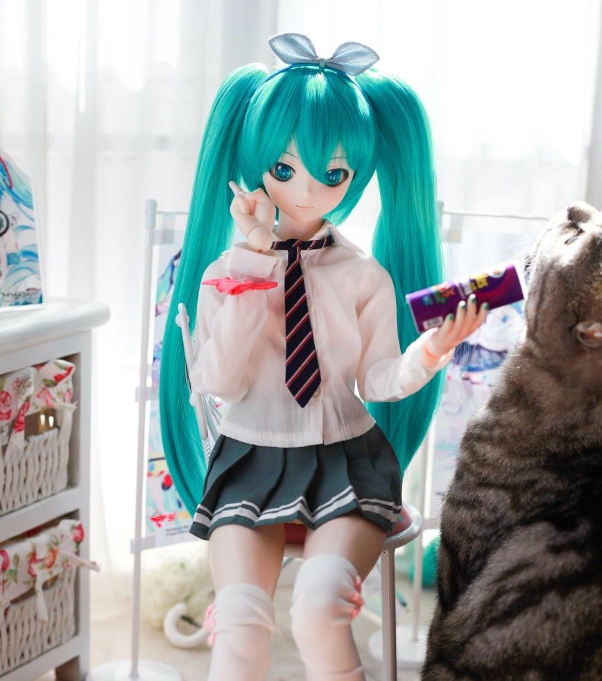 猫王松鼠 现货 耐热丝 初音用 葱色直发双马尾 bjd/mdd/sd/dd假发