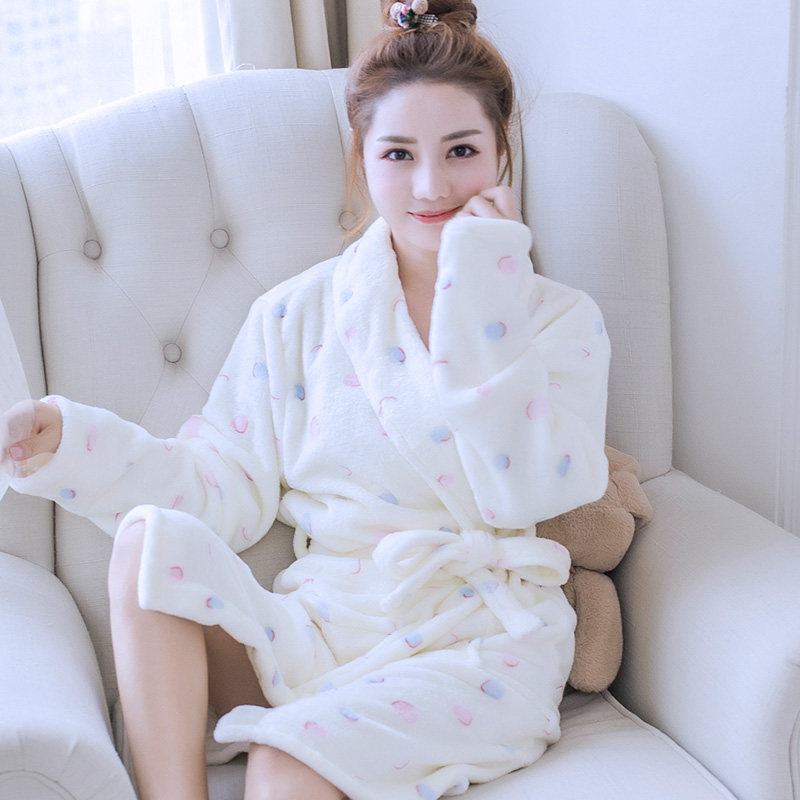 新款加厚睡衣珊瑚绒睡袍女士秋冬季浴衣法兰绒浴袍长款晨袍家居服