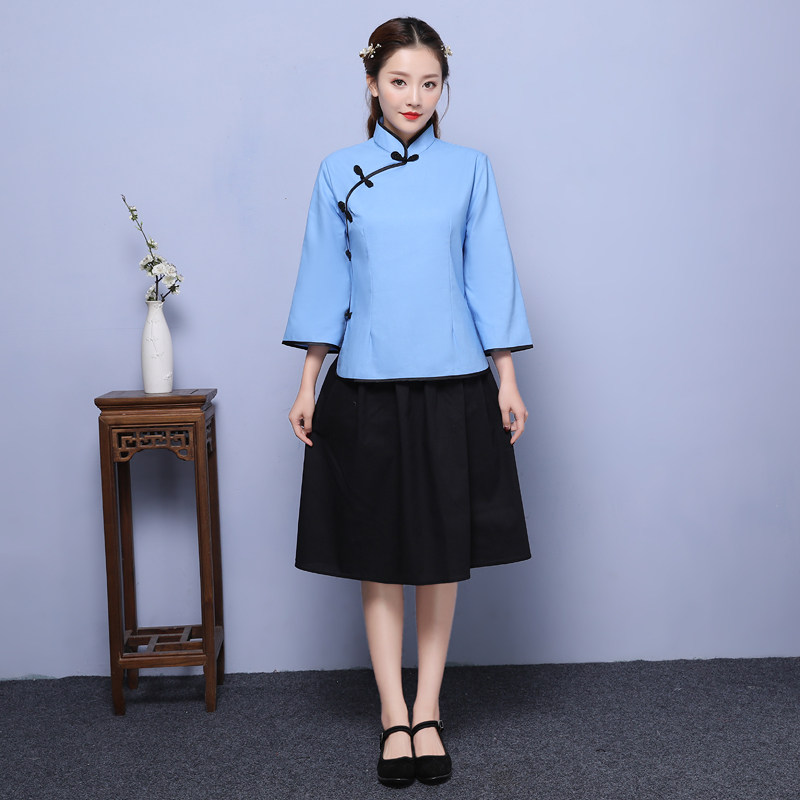 民国女学生装棉麻中学生班服毕业照写真民国风复古女装五四青年装