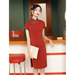 红色旗袍改良传统老上海民国日常女装中国风年轻款少女2024年新款