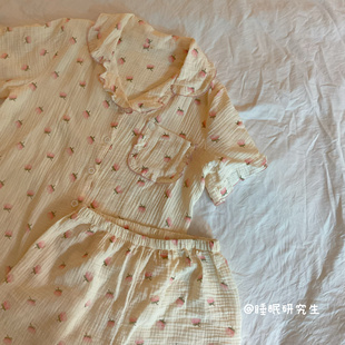 【莉莉安】短袖短裤夏季女睡衣绉布纯棉婴儿纱两件套家居服休闲