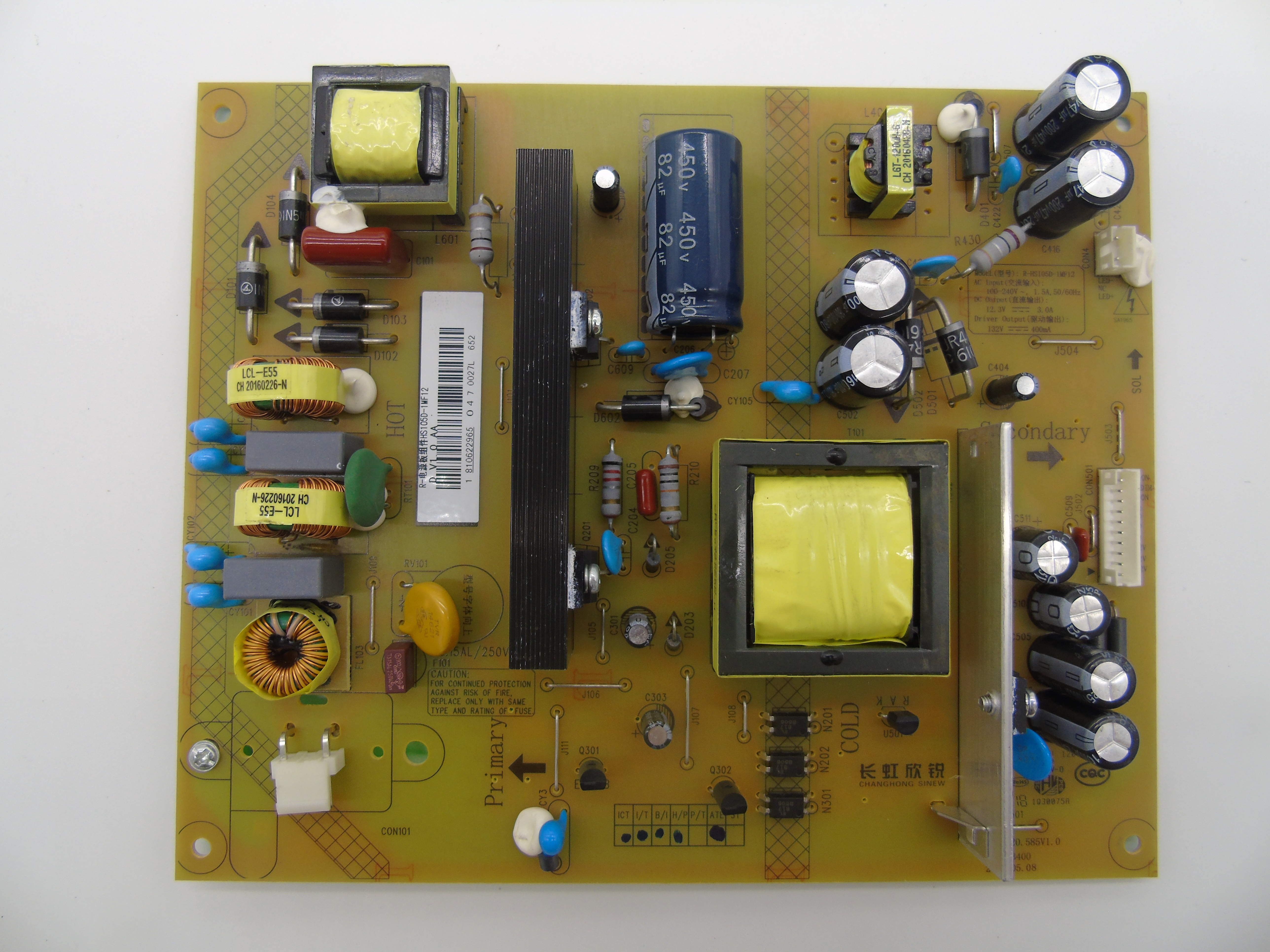 长虹液晶电视led43d72001电源hs105d-1mfxr7.820.684v1.1pcb电路板
