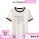 拉夏贝尔/La Chapelle白色短袖t恤女夏季印花圆领正肩体恤上衣