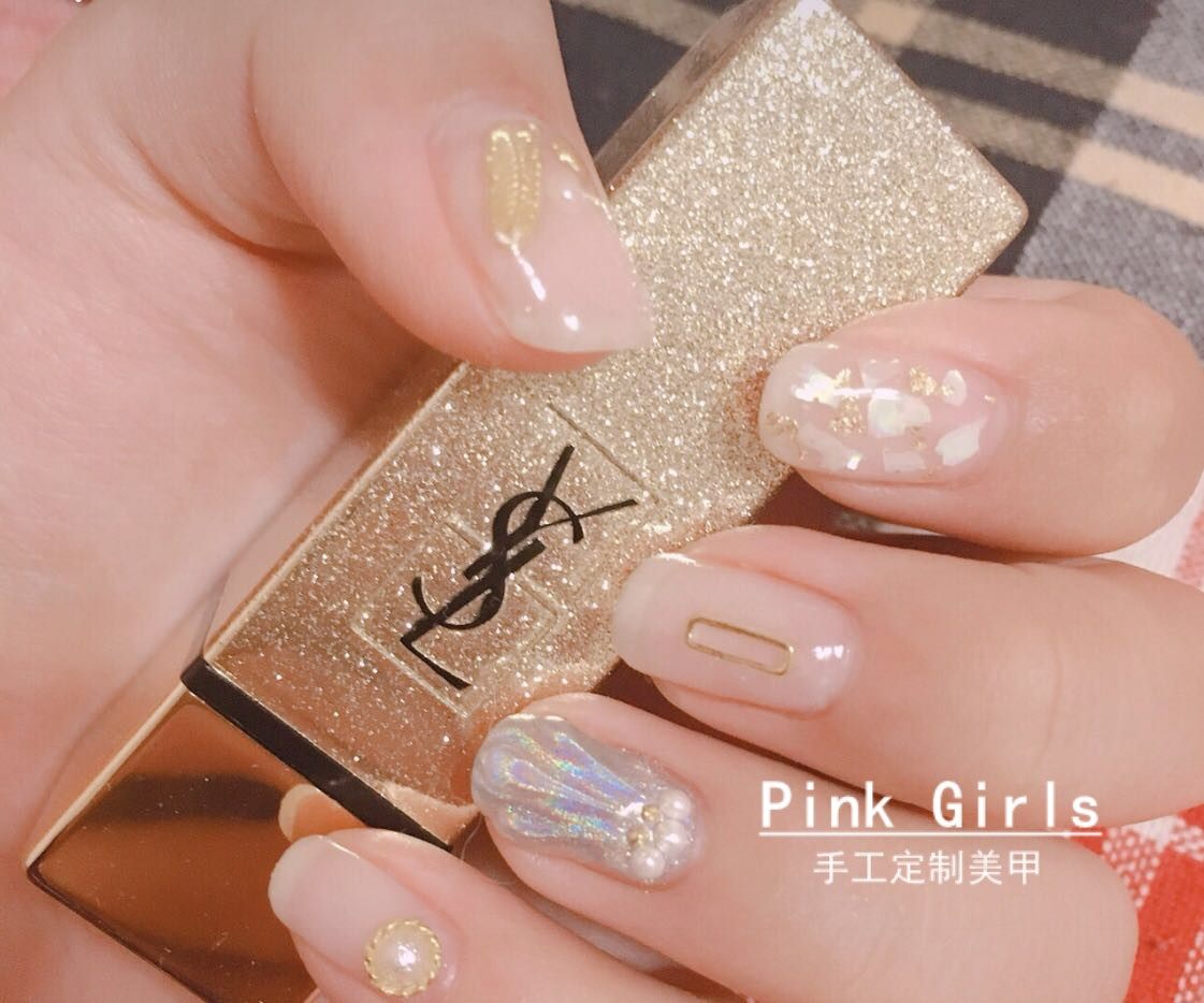 透明果冻白镭射水波纹贝壳手工定制美甲成品贴片假指甲光疗ins风