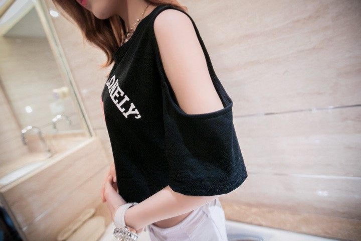 高腰衣服露脐装韩国短袖短款上衣女夏季露肩t恤露肚脐宽松半袖