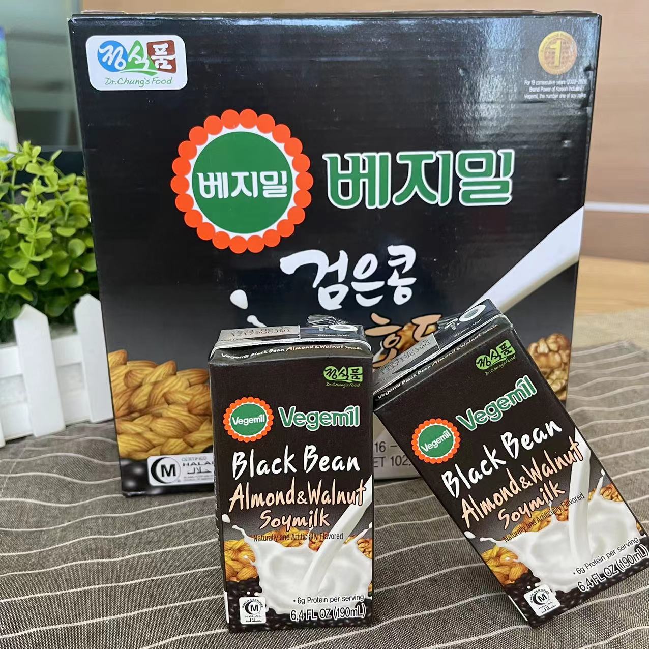 韩国进口倍吉美尔黑豆扁桃仁核桃味豆奶190ml*16 早餐豆乳奶饮料