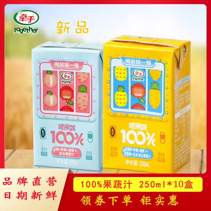 牵手果蔬汁饮料250ml*10盒青苹果果汁胡萝卜苹果桃复合果蔬汁饮料