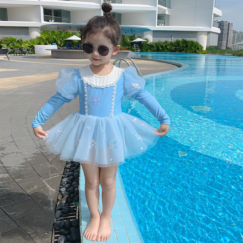 儿童夏天热游泳海边穿的泳裙闪亮泳衣女4十7岁宝宝公主泡温泉裙子