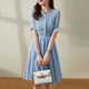 浅蓝色连衣裙2024新款夏法式高级感收腰小个子气质优雅衬衫A字裙