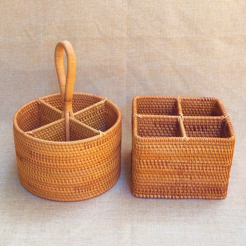 新品越南藤编织收纳盒 茶几桌面收纳筐 遥控器化妆品卧室圆形收_7折