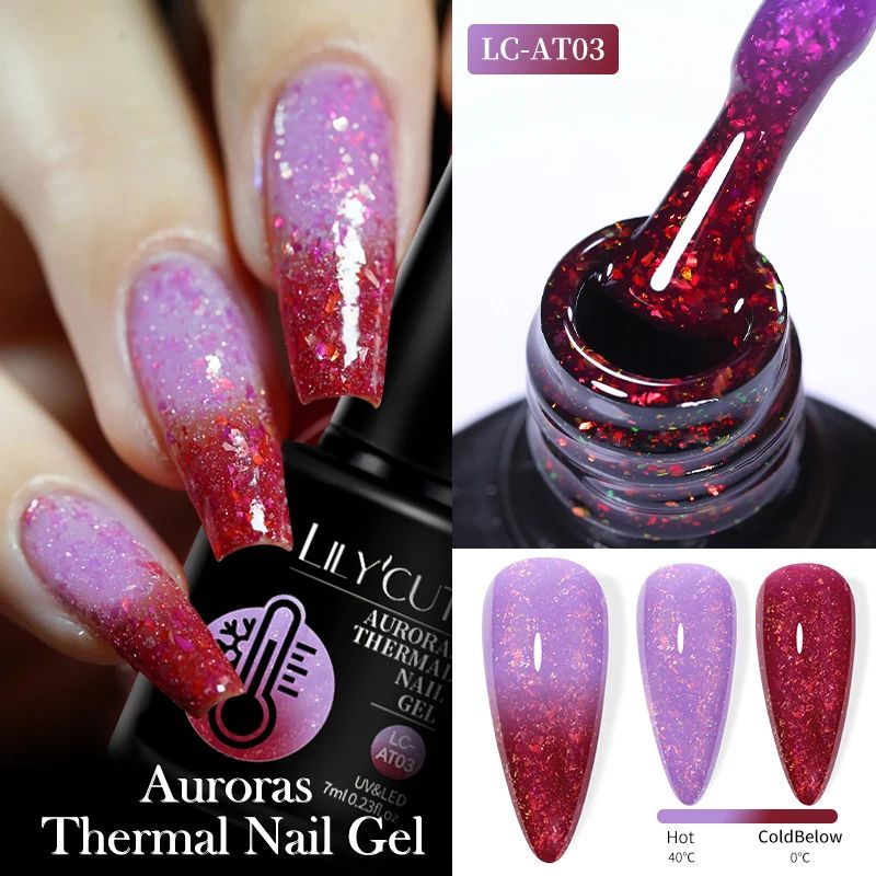 7ml Purple Red Sequins Auroras Thermal Gel Nail Polish Tempe