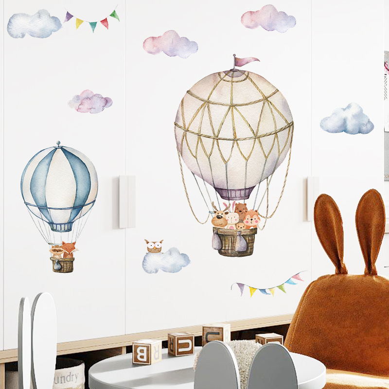 Cartoon Cute Animals Hot Air Balloon Wall Stickers for Kids