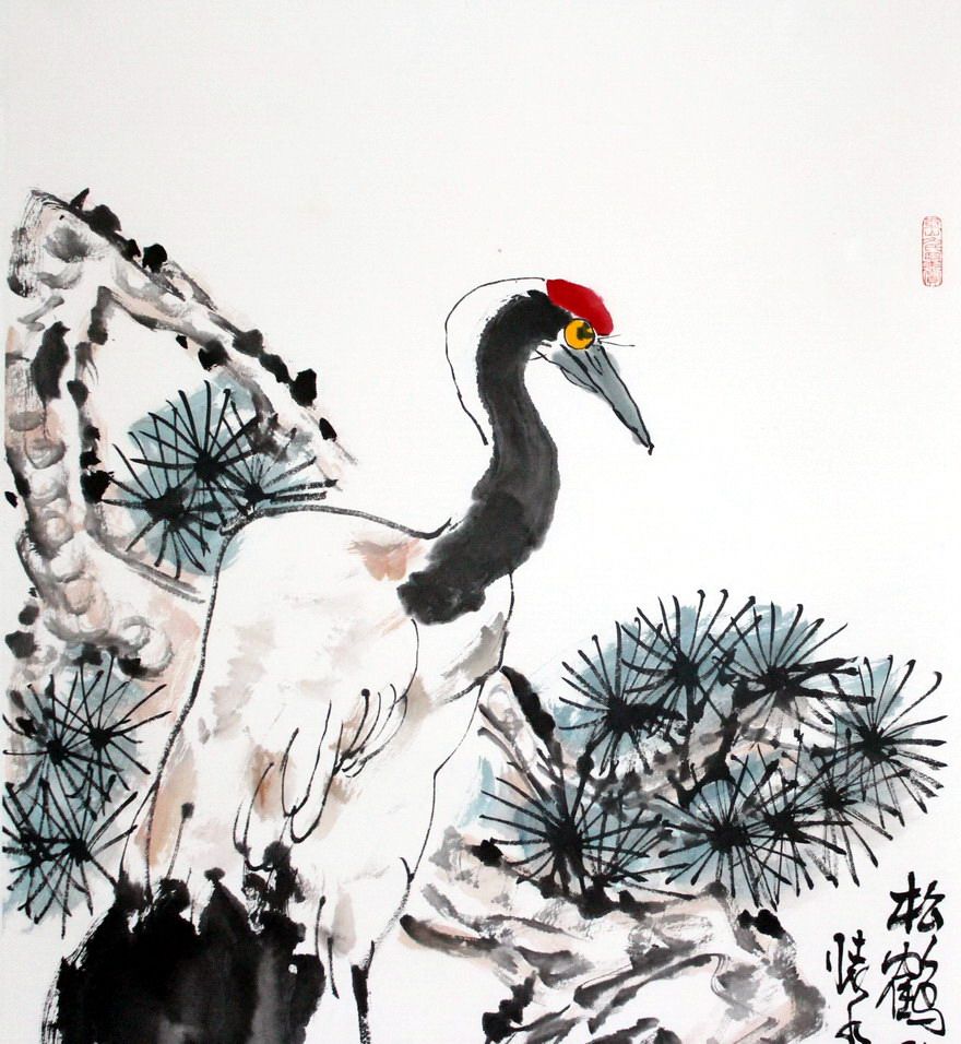 康宁《红荷 仙鹤 国画一对》李苦禅的得意弟子 定之山房藏品