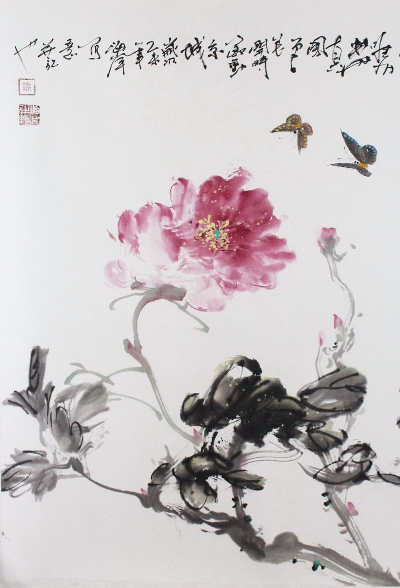 梁海岸《天香蝴蝶双双飞》广州美院高级画师 当代实力派名家