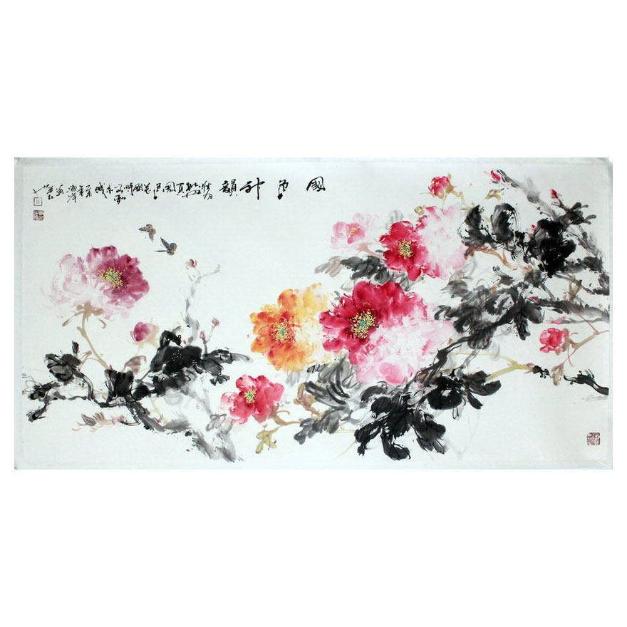 梁海岸《迎春满堂红》广州美院高级画师 当代实力派名家