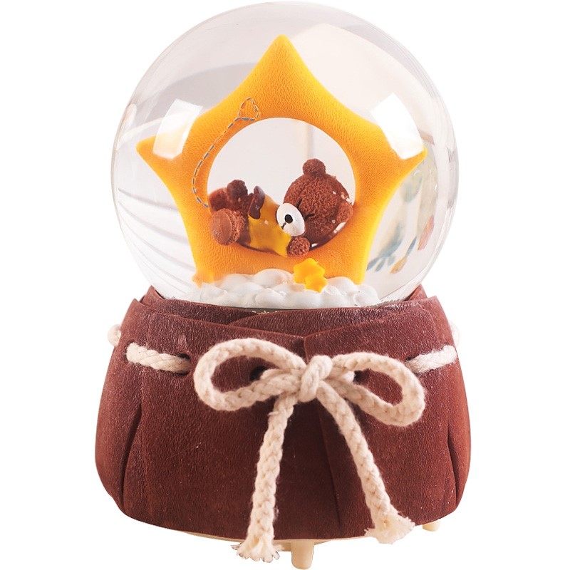 韩国代购星空熊水晶球摆件可爱八音盒男生礼物音乐盒带雪花可发光_不